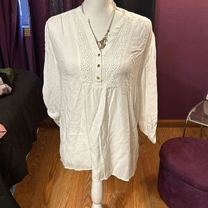 Lace trim tunic, sz L, white